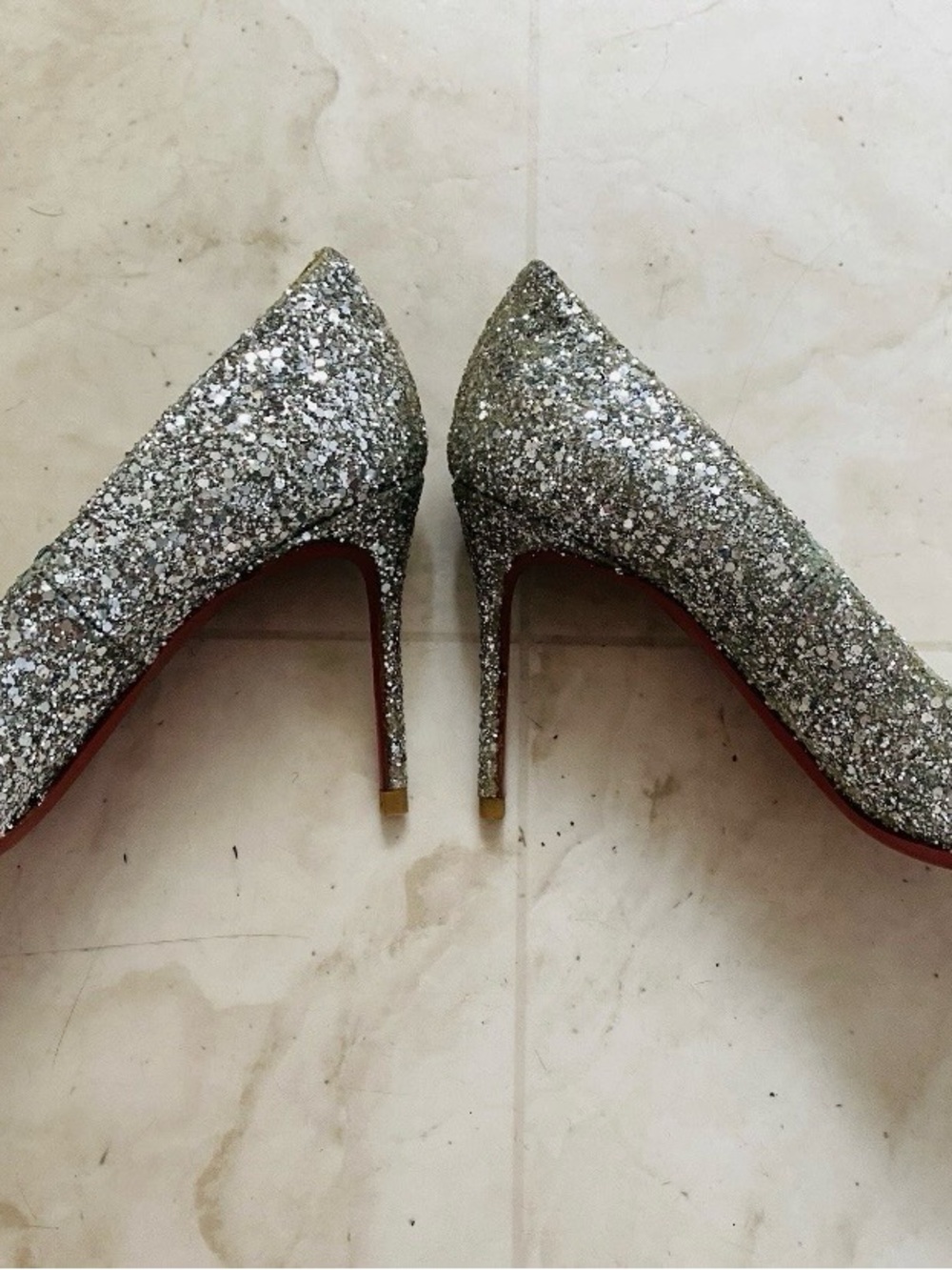 Christian Louboutin Made in Italy Fifille 85 Silver Glitter Pumps Heels Size 6.5 - Picture 7 of 14